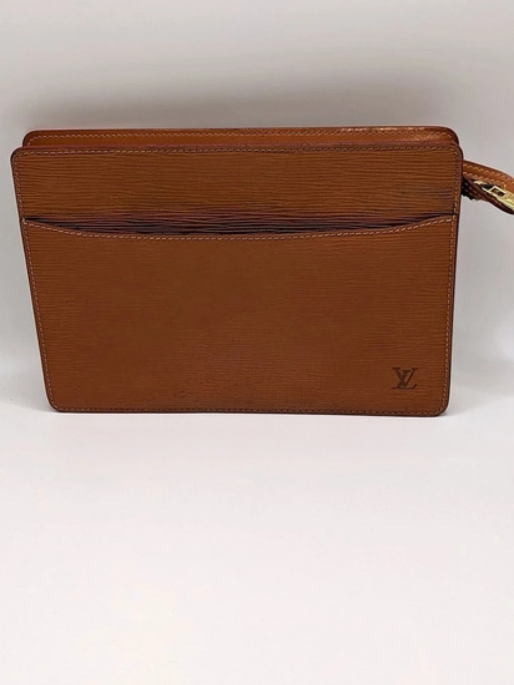 Louis Vuitton Vintage Cognac Epi Leather Clutch • Entrupy Authenticated